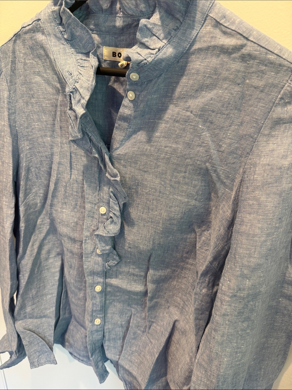 Boden Light Blue Ruffle-Front Blouse chambray! - Picture 3 of 4